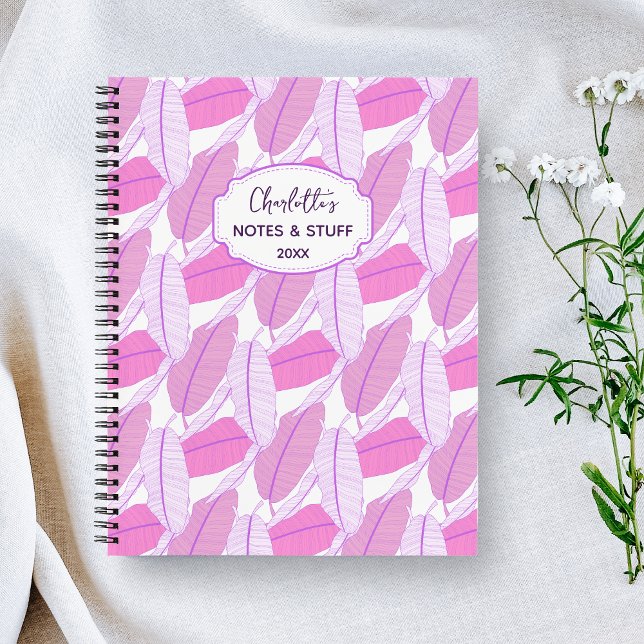 Abstract Pink Purple Tropical Palm Leaf Monogram Notebook (Creator Uploaded)