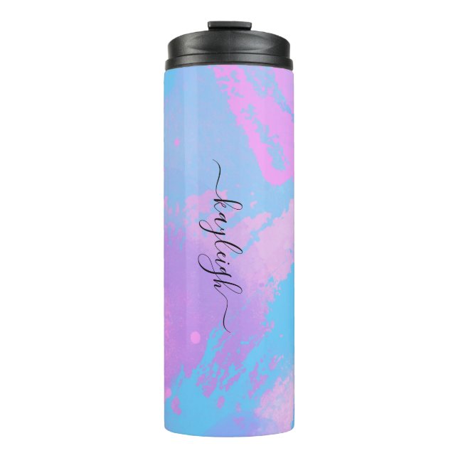 Abstract Pink Purple Turquoise Thermal Tumbler (Front)