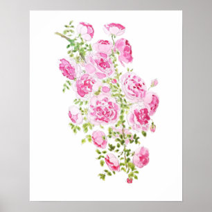 abstract pink rose ink and  watercolor  poster
