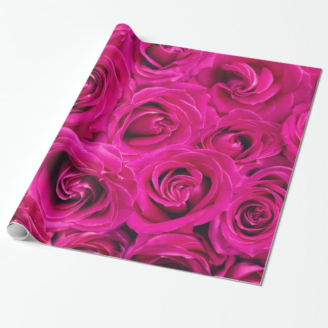 Abstract Pink Roses Garden Elegant Floral Wrapping Paper (Unrolled)