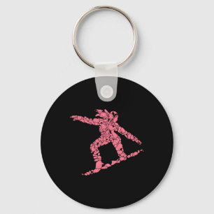 Abstract Pink Snowboarder Winter Sports Art Design Key Ring
