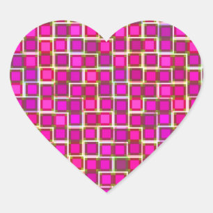 Abstract Pink Squares Pattern Heart Sticker
