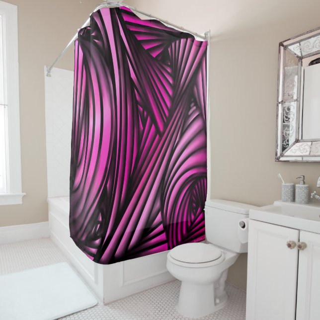 Abstract pink swirled lines shower curtain (In Situ)