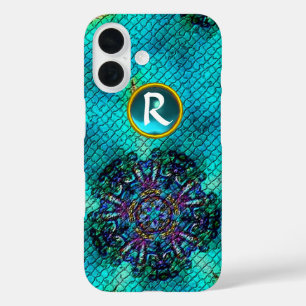 ABSTRACT PINK TEAL BLUE MOSAIC STAR GEM MONOGRAM iPhone 16 CASE