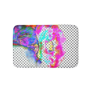 Abstract pink teal floral watercolor polka dots bath mat