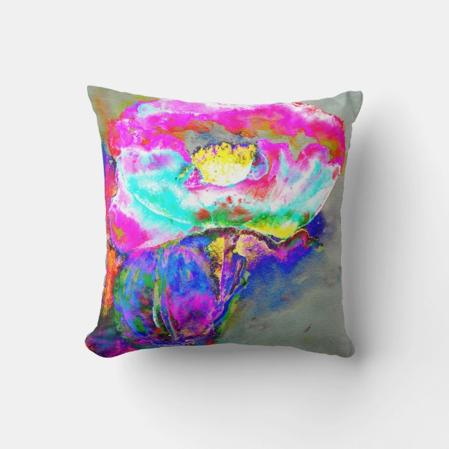 Abstract Pink teal watercolor floral Cushion (Front)