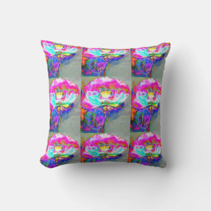 Abstract pink teal watercolor floral cushion