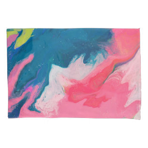Abstract pink, turquoise: marble paint background pillowcase
