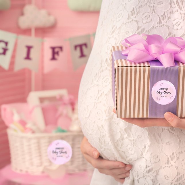 Abstract Pink Watercolor Baby Shower Classic Round Sticker (Creator Uploaded)