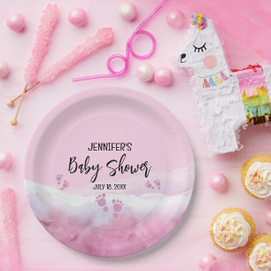 Abstract Pink Watercolor Baby Shower Paper Plate