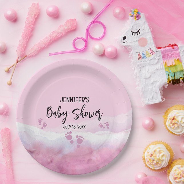 Abstract Pink Watercolor Baby Shower Paper Plate (Creator Uploaded)