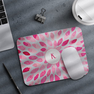 Abstract pink watercolor brush strokes monogram mouse pad