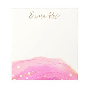 Abstract Pink Watercolor Gold Splatter Notepad