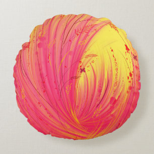 Abstract Pink Yellow Enchanted Garden Round Cushion