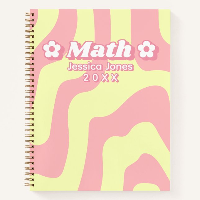 Abstract Pink Yellow Wavy Lines School Subject Notebook (Front)