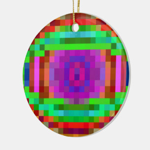 Abstract Pixel Art Colourful Mosaic Ceramic Ornament