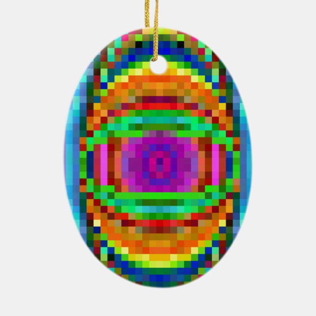 Abstract Pixel Art Colourful Mosaic Ceramic Ornament (Back)