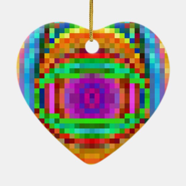 Abstract Pixel Art Colourful Mosaic Ceramic Tree Decoration (Back)
