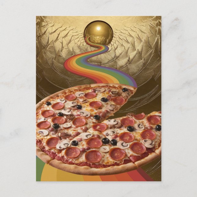 Abstract Pizza Rainbow Gold Sci-fi Postcard (Front)