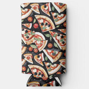 Abstract Pizza Slices On A Black Background Seltzer Can Cooler