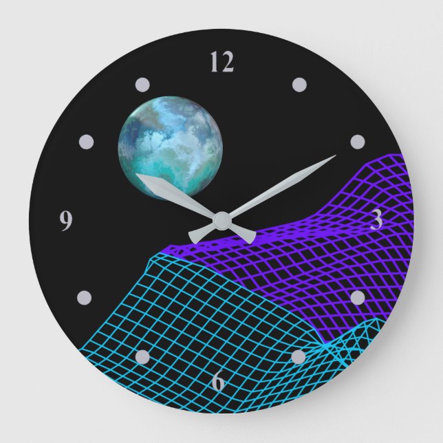 Abstract Planet 5th Dimension Purple Blue Black Large Clock (Front)