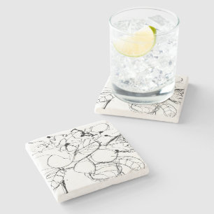 Abstract Plant Drawing Stone Coaster
