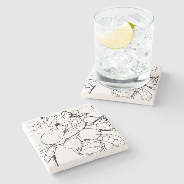 Abstract Plant Drawing Stone Coaster (Side)