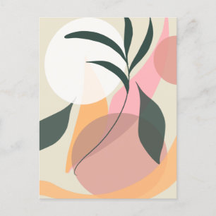 Abstract Plant Illustration Shapes Pink Greenery Postcard