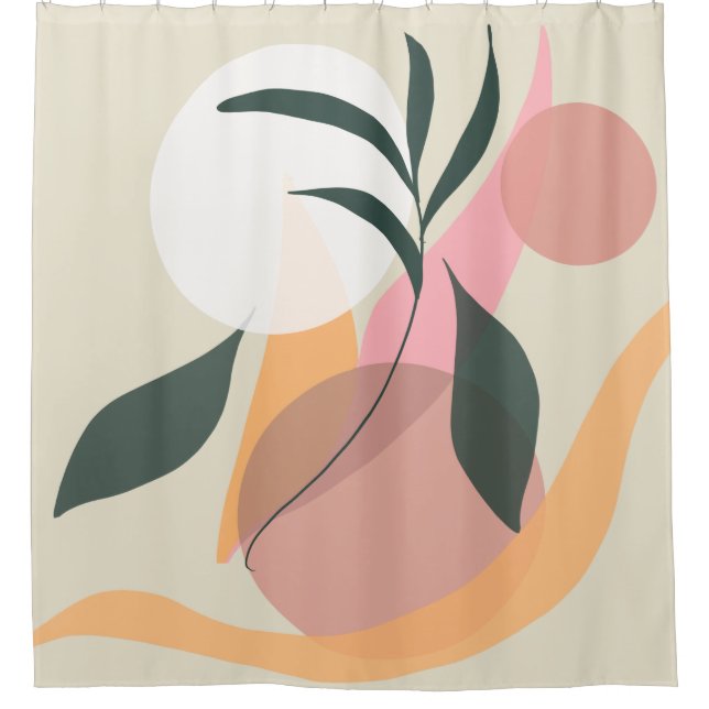 Abstract Plant Illustration Shapes Pink Greenery  Shower Curtain (Front)