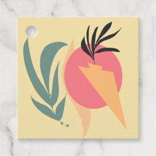Abstract Plant Illustration Shapes Pink Yellow    Favour Tags