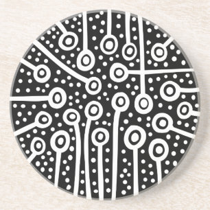 Abstract Plants - White on Black Coaster