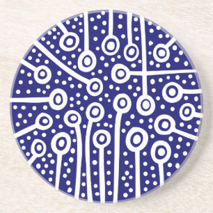 Abstract Plants - White on Deep Navy Coaster