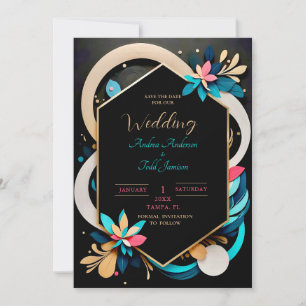 Abstract playful modern elegant wedding save the date
