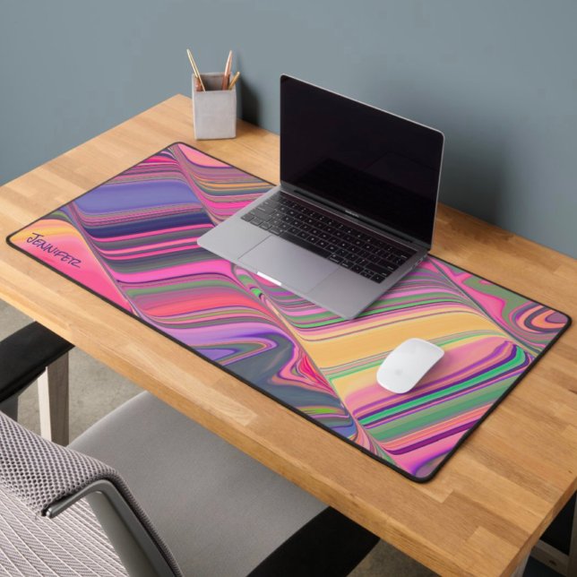 Abstract Playful Pink Wave Girly Modern Name Desk Mat (Creator Uploaded)
