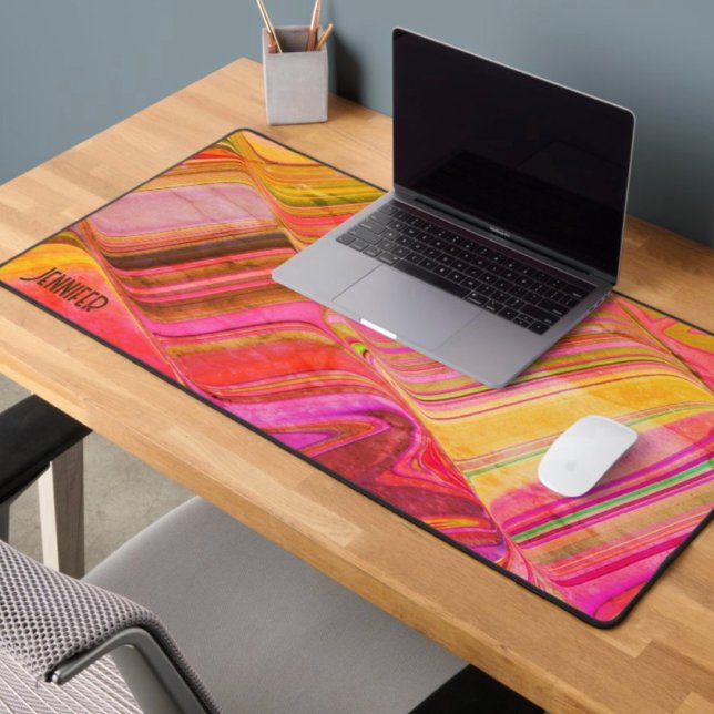 Abstract Playful Retro Wave Girly Modern Name Desk Mat (Creator Uploaded)