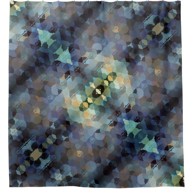 Abstract plum Aqua and Gold Triangles Shower Curtain (Front)