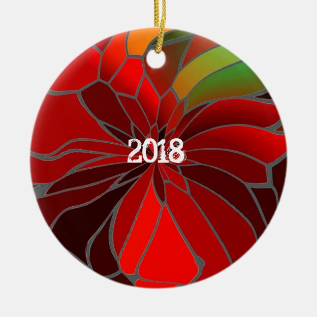 Abstract Poinsettia Ceramic Ornament (Front)