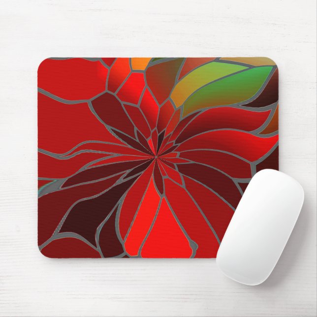 Abstract Poinsettia Mouse Pad (With Mouse)