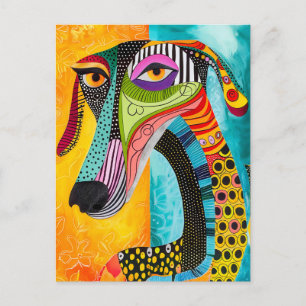 Abstract pop-art dog faces in cheerful colors postcard