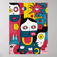 Abstract Pop Art Faces – Modern Doodle Expression