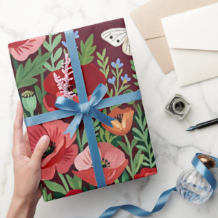 Abstract Poppies Butterflies Art Wrapping Paper