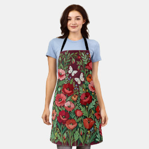 Abstract Poppies Butterflies Gouache Apron