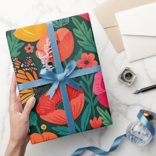 Abstract Poppies Butterflies Wrapping Paper