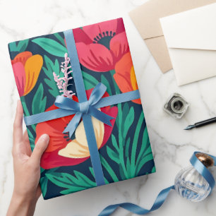 Abstract Poppies Butterflies Wrapping Paper