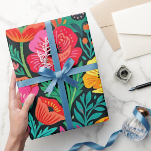Abstract Poppies Butterfly Scandi Wrapping Paper