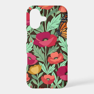Abstract Poppies Garden Butterfly iPhone Cases