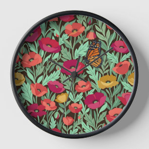 Abstract Poppies Monarch Butterfly Art Clocks