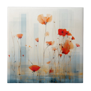 Abstract Poppy Flowers in Modern Geometric Style 1 Ceramic Tile