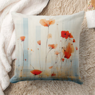 Abstract Poppy Flowers in Modern Geometric Style 1 Cushion