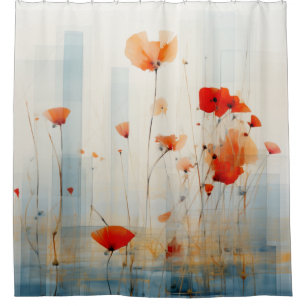 Abstract Poppy Flowers in Modern Geometric Style 1 Shower Curtain